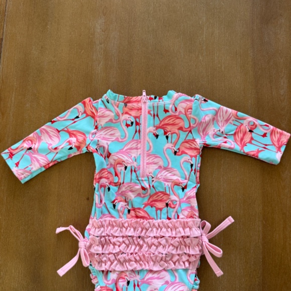 Ruffle Butts Flamingo Rashguard Swimsuit - Picture 2 of 4